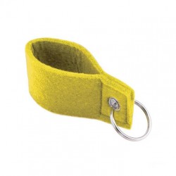 Keychain with soft yellow felt body and metal reinforcement ring