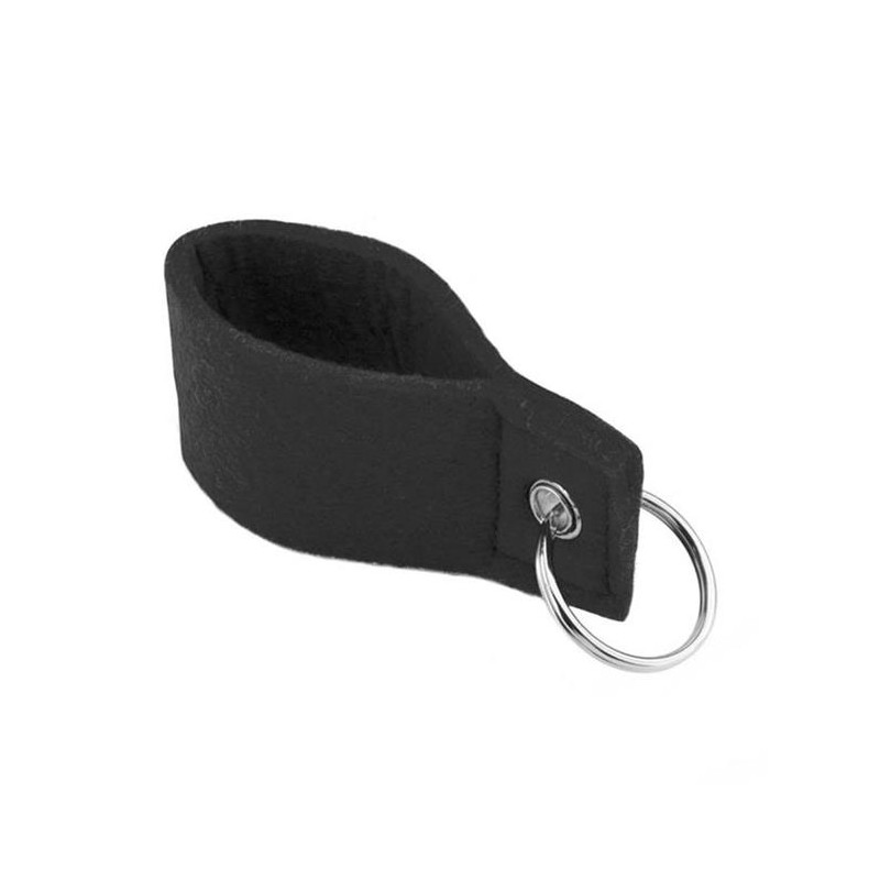Keychain with soft black felt body and metal reinforcement ring