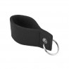 Keychain with soft black felt body and metal reinforcement ring